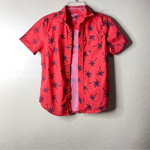 Arizona Jean Co Red and Black Palm Tree Print Collar Shirt  Boys Size M - Picture 6 of 7